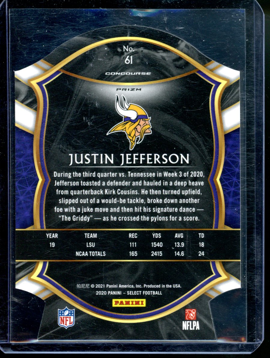 2020 Panini Select - Concourse Justin Jefferson #61 Purple Prizm Die-Cut (RC)