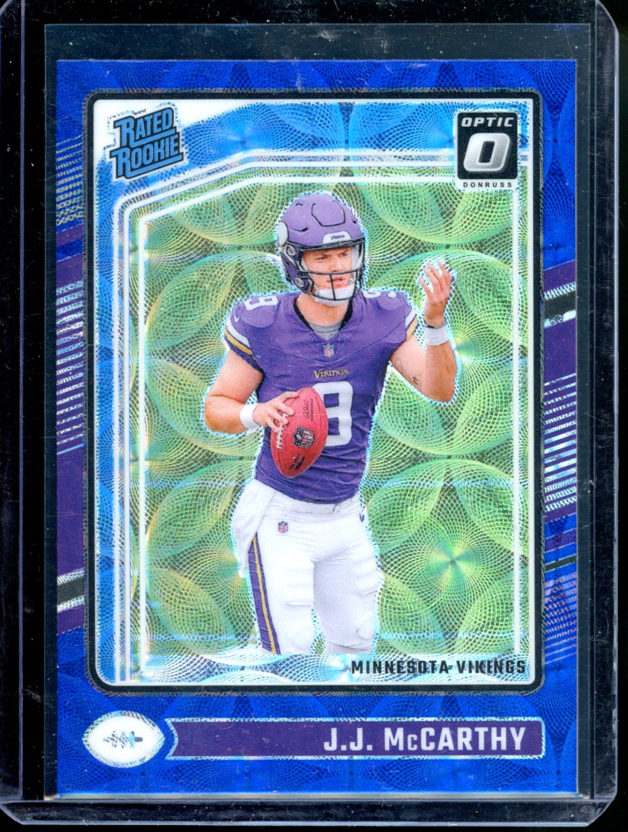 2024 Panini Donruss Optic Rated Rookie J.J. McCarthy #235 Blue Scope Prizm (RC)
