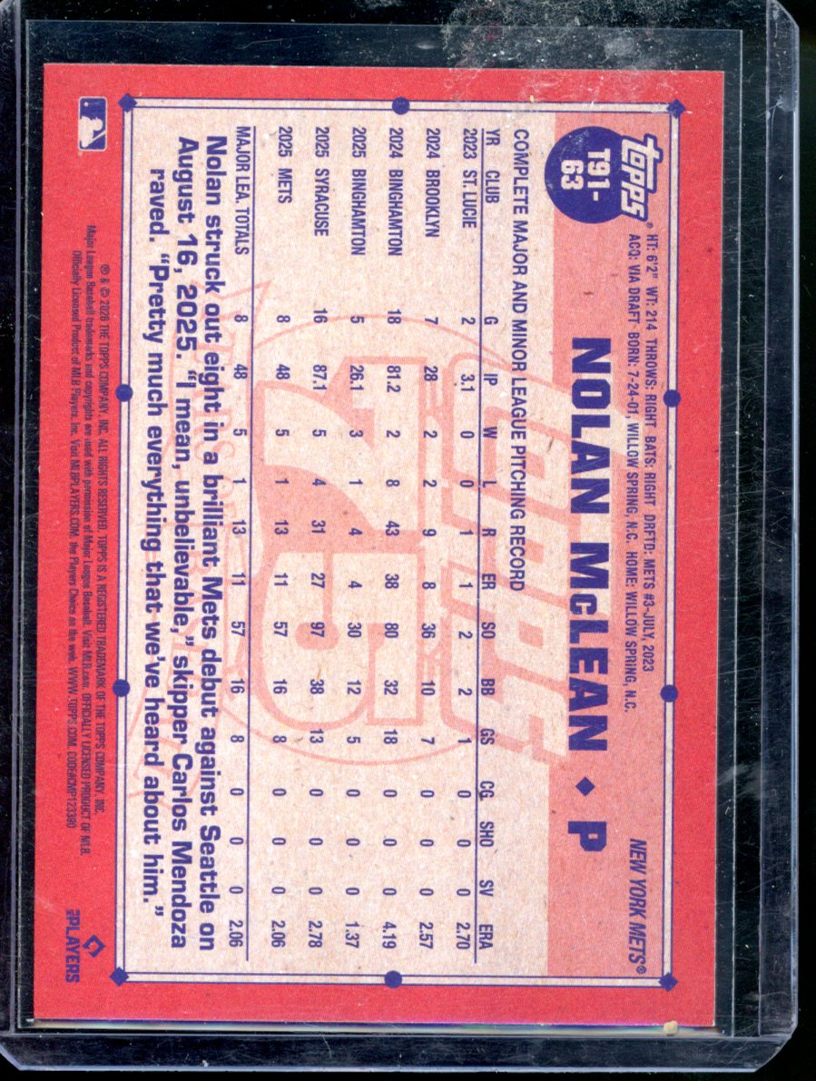Nolan McLean 2026 Topps (RC,SP) Silver Crackle Foil 75th Anniversary #T91-63