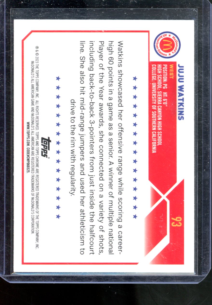 2023 TOPPS CHROME MCDONALDS ALL AMERICAN JUJU WATKINS  #93