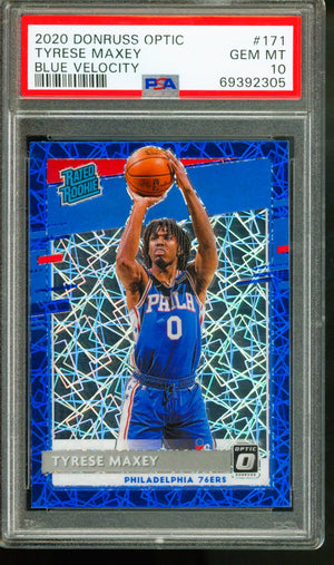 2020 DONRUSS OPTIC TYRESE MAXEY RATED ROOKIE BLUE VELOCITY PSA 10 GEM MINT
