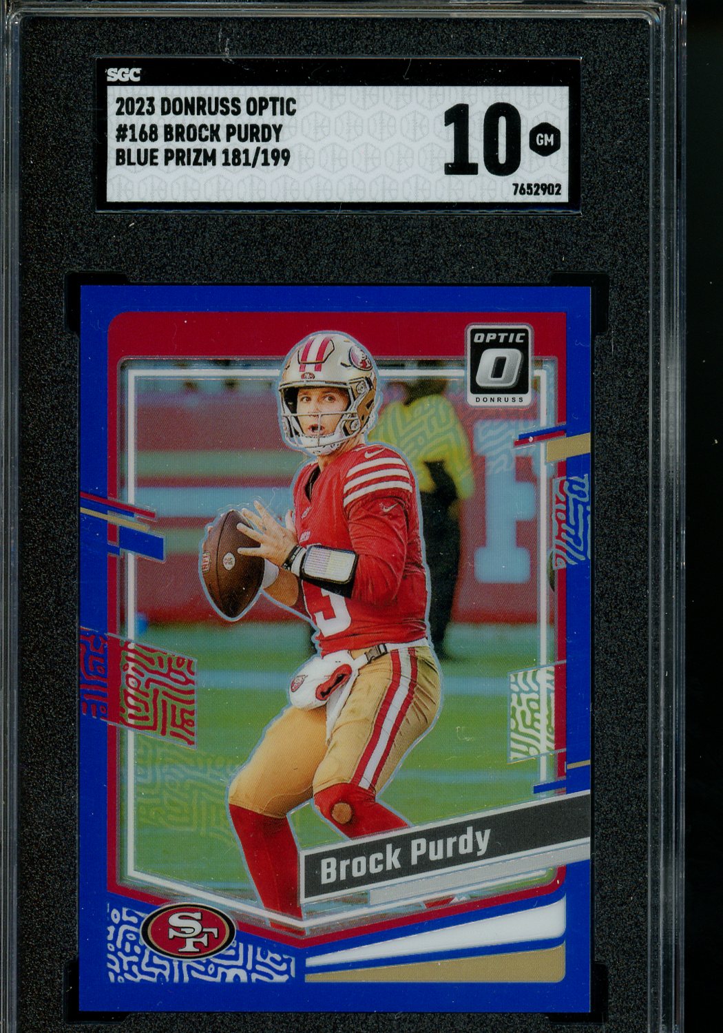 2023 DONRUSS OPTIC BROCK PURDY BLUE PRIZM /199 SGC 10 GEM MINT