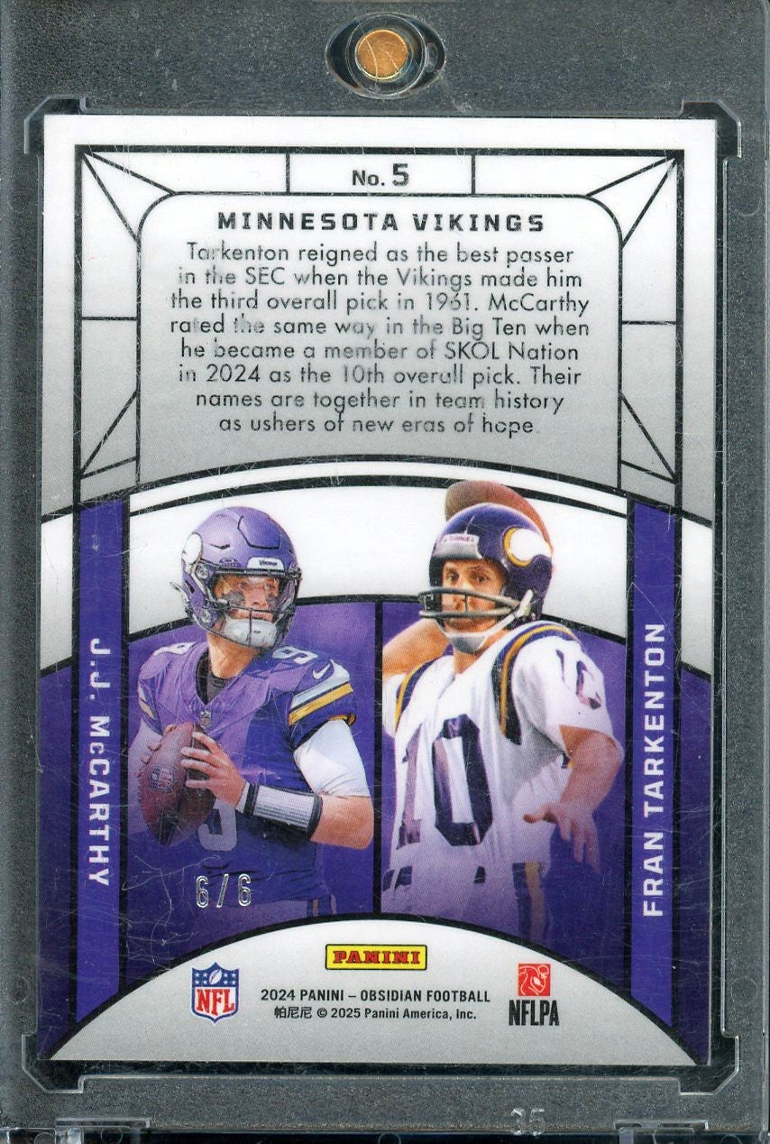 2024 PANINI OBSIDIAN ECLIPSING LEGENDS JJ MCCARTHY/FRAN TARKENTON JADE /6