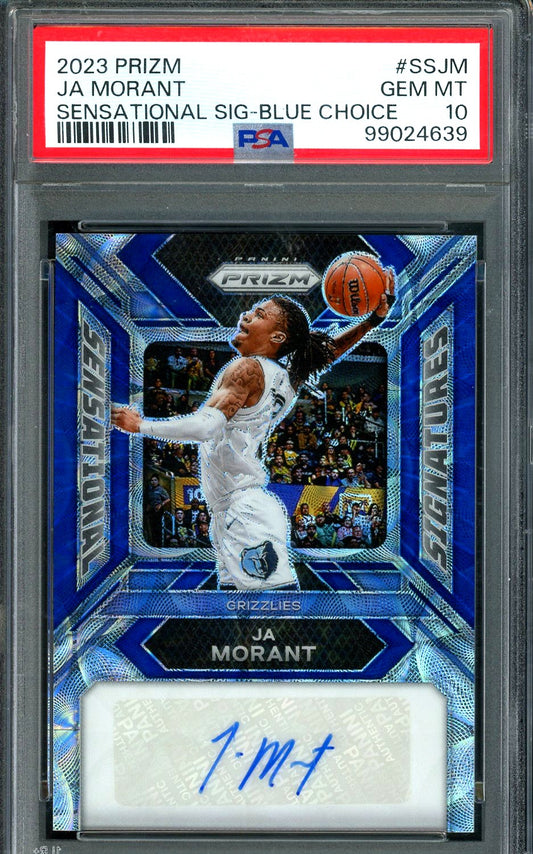 2023-24 PANINI PRIZM JA MORANT SENSATIONAL SIGNATURES BLUE CHOICE AUTO PSA 10