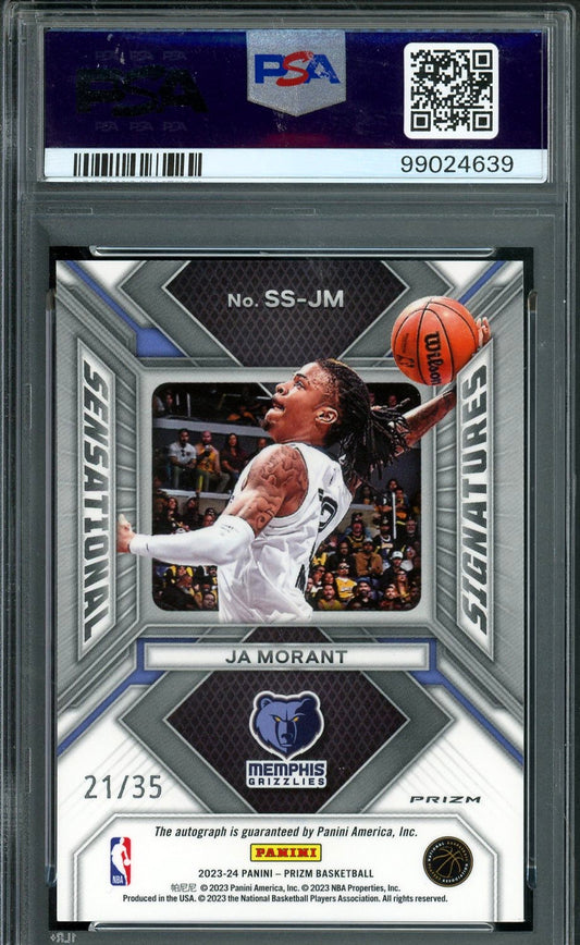 2023-24 PANINI PRIZM JA MORANT SENSATIONAL SIGNATURES BLUE CHOICE AUTO PSA 10