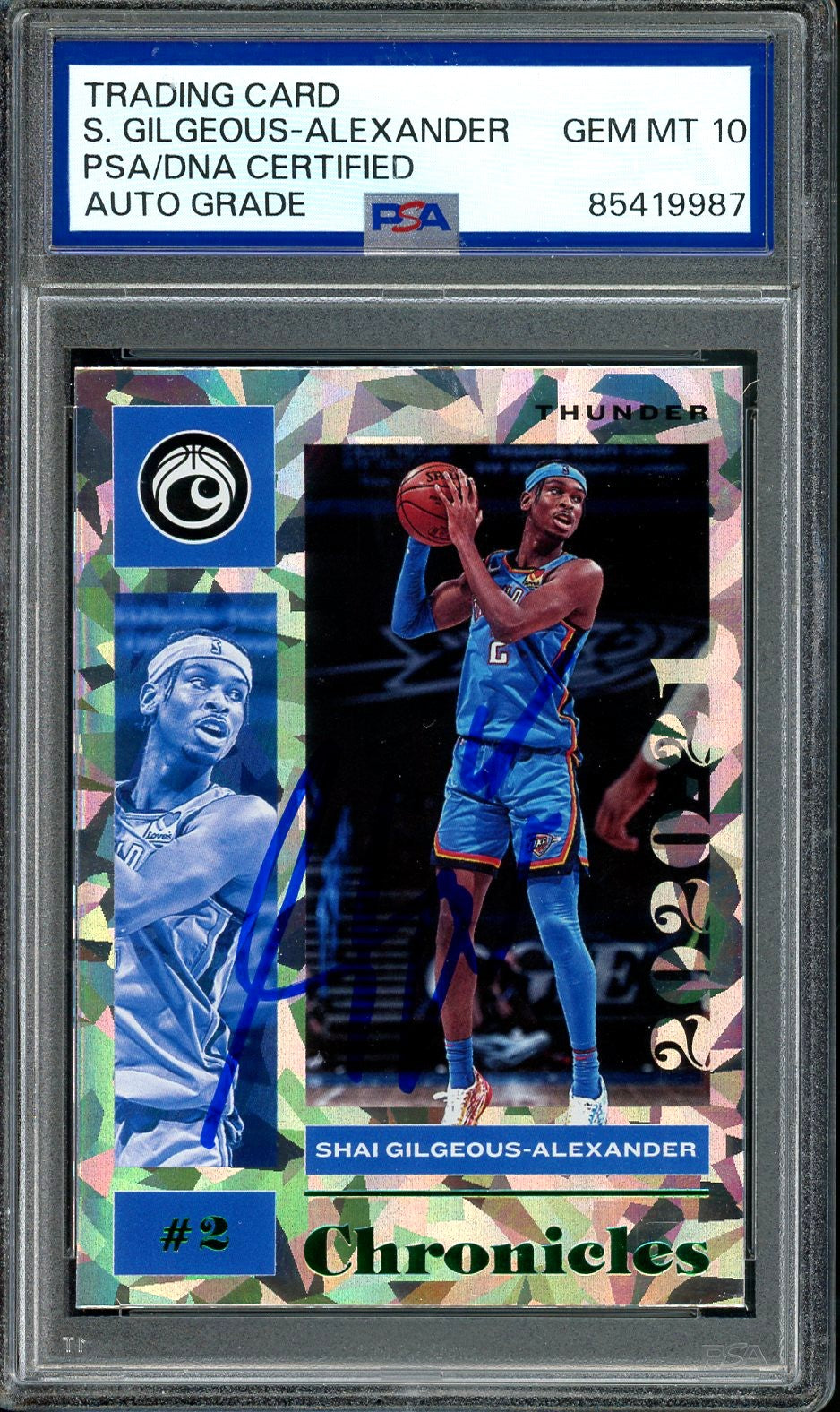 2020-21 Panini Chronicles Shai Gilgeous-Alexander Cracked ice green on card Auto PSA/DNA certified gem mint 10