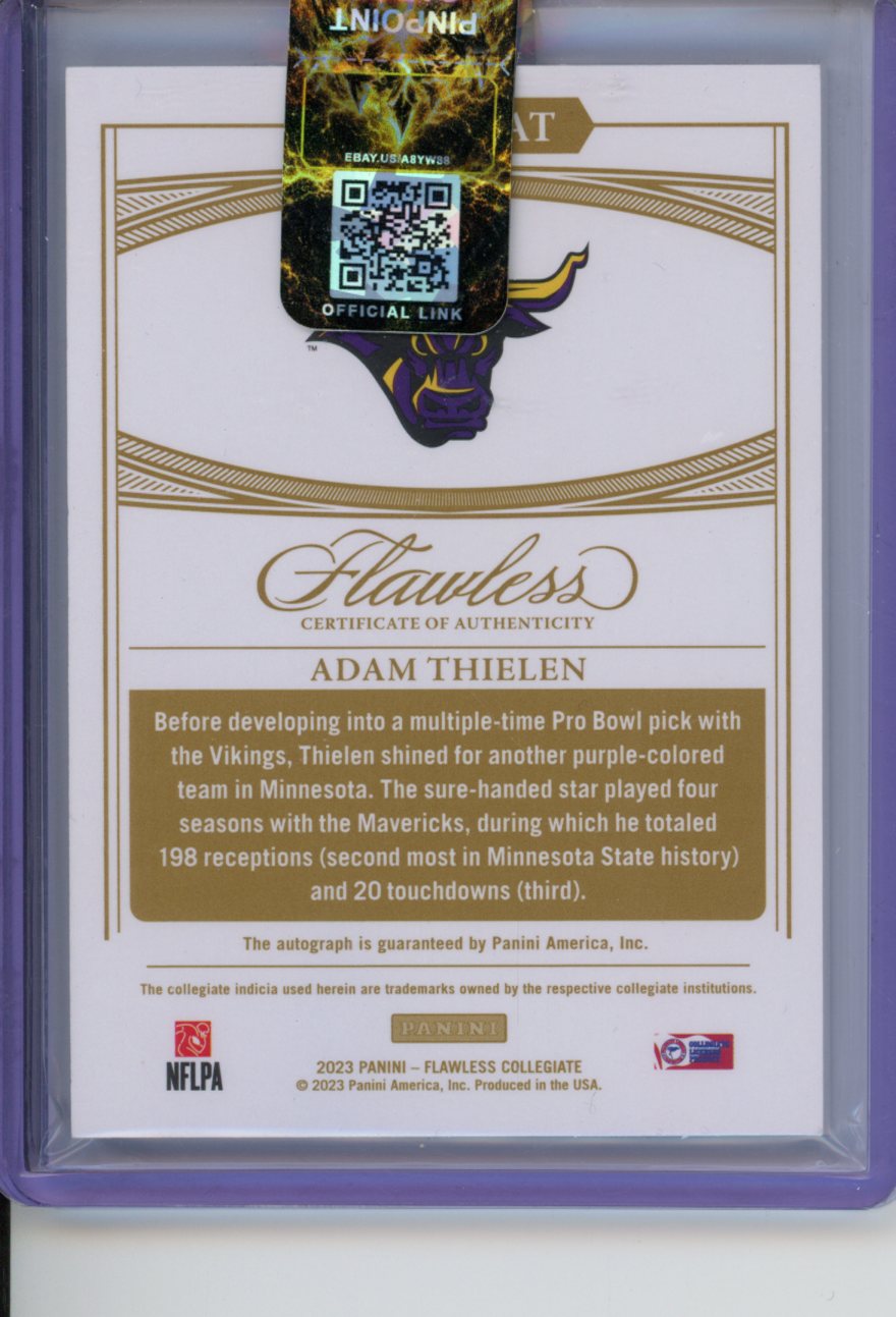 2023 Panini Flawless Collegiate Adam Thielen Campus Legends auto blue /15 Minnesota State Mankato