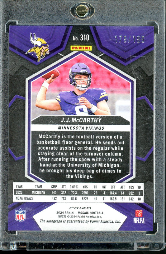 2024 PANINI MOSAIC J.J. McCARTHY ROOKIE AUTO RED MOSAIC /199