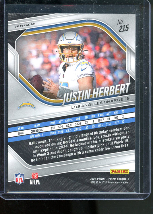 2025 PANINI PRIZM JUSTIN HERBERT WHITE SPARKLE #215