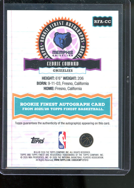 2026 TOPPS FINEST CEDRIC COWARD ROOKIE FINEST AUTO #RFA-CC
