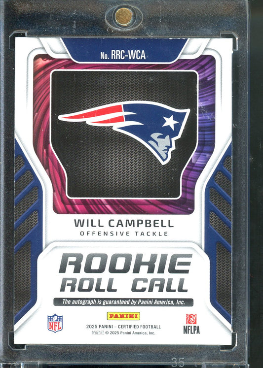 2025 PANINI CERTIFIED WILL CAMBELL ROOKIE ROLL CALL MIRROR BLUE AUTO /50