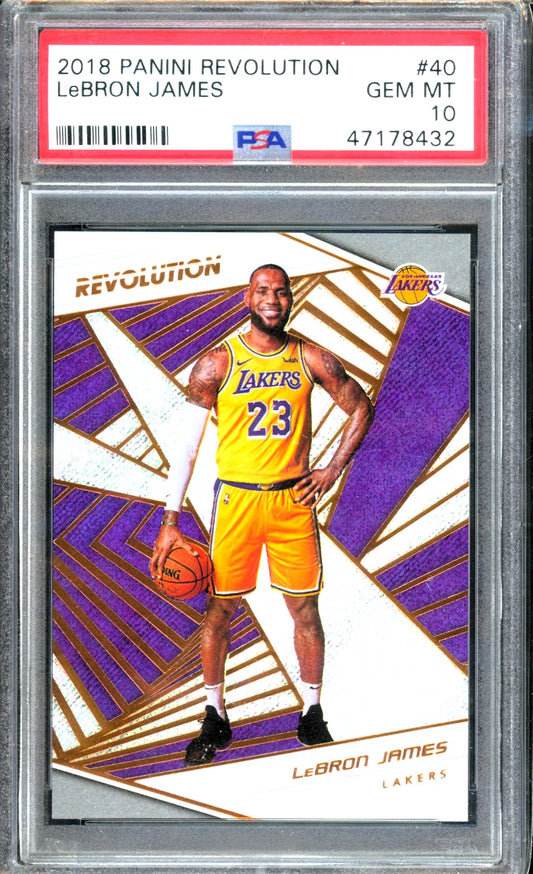 2018 PANINI REVOLUTION LEBRON JAMES PSA 10 1ST LAKER CARD