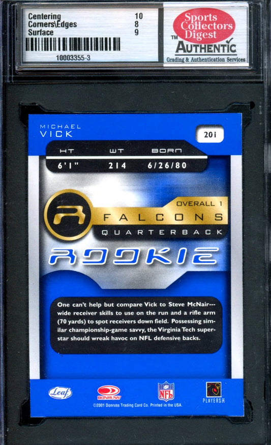 2001 QUANTUM LEAF MICHAEL VICK ROOKIE SCDA 8.5