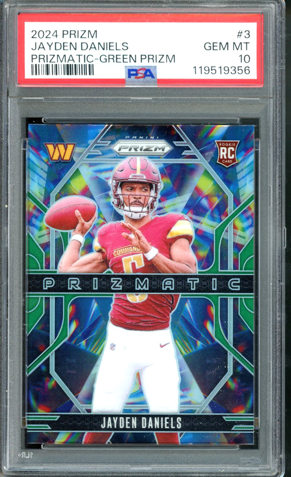 2024 PRIZM JAYDEN DANIELS PRIZMATIC ROOKIE GREEN PSA 10