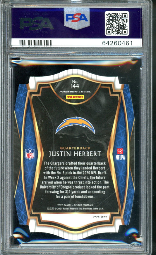 2020 PANINI SELECT JUSTIN HERBERT ORANGE DIECUT ROOKIE PREMIER LEVEL PSA 9