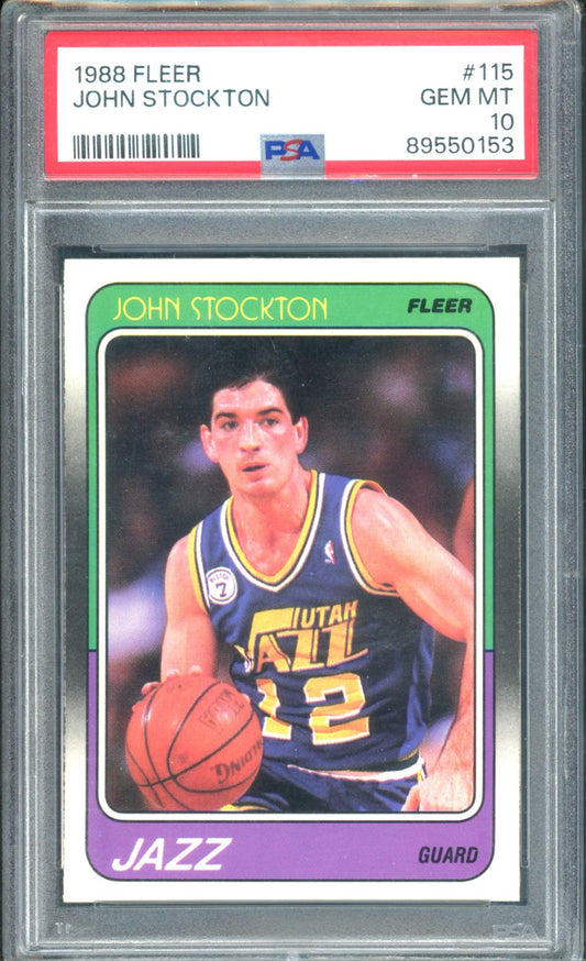 1988 FLEER JOHN STOCKTON RC PSA 10 GEM MINT #115