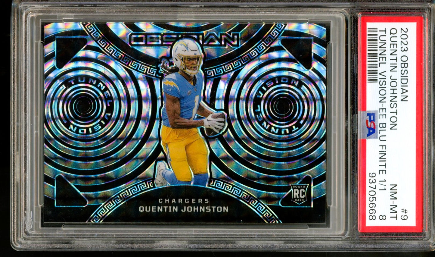 2023 PANINI OBSIDIAN QUENTIN JOHNSTON TUNNEL VISION BLUE FINATE 1/1 ROOKIE PSA 8