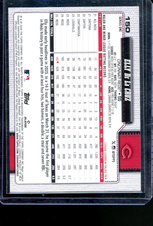 2026 TOPPS 75TH SERIES ONE ELLY DE LA CRUZ PINK HOLO FOIL #150