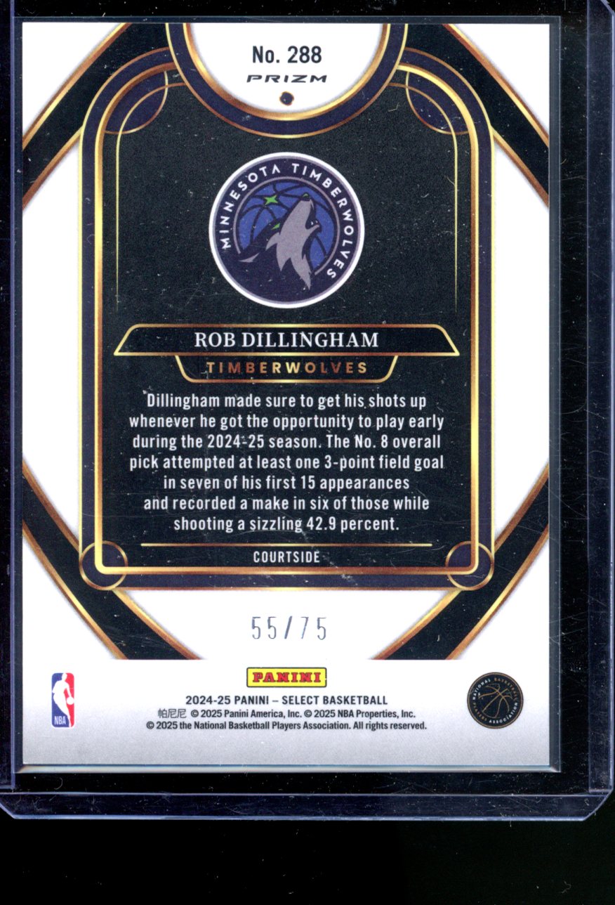 2024-25 PANINI SELECT ROB DILLINGHAM ROOKIE WHITE SPARKLE PRIZM /75 COURTSIDE