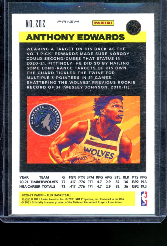 2020-21 PANINI FLUX ANTHONY EDWARDS CRACKED ICE RC #202