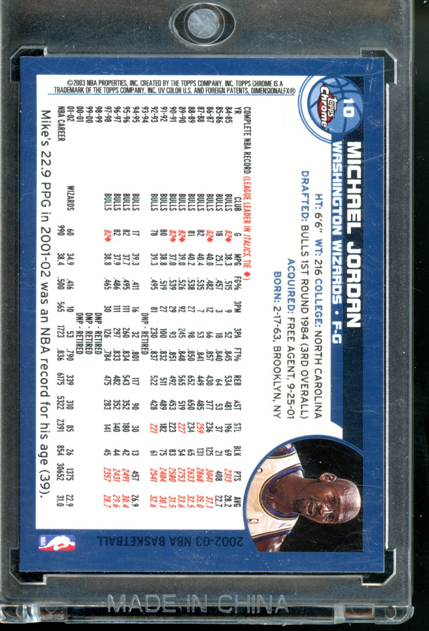 2002-03 TOPPS CHROME MICHAEL JORDAN BASE WASHINGTON WIZARDS HOF