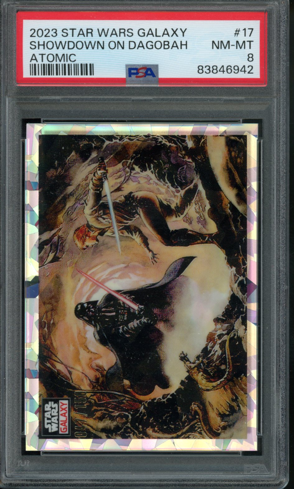 2023 STAR WARS GALAXY SHOWDOWN ON DAGOBAH ATOMIC REFRACTOR PSA 8