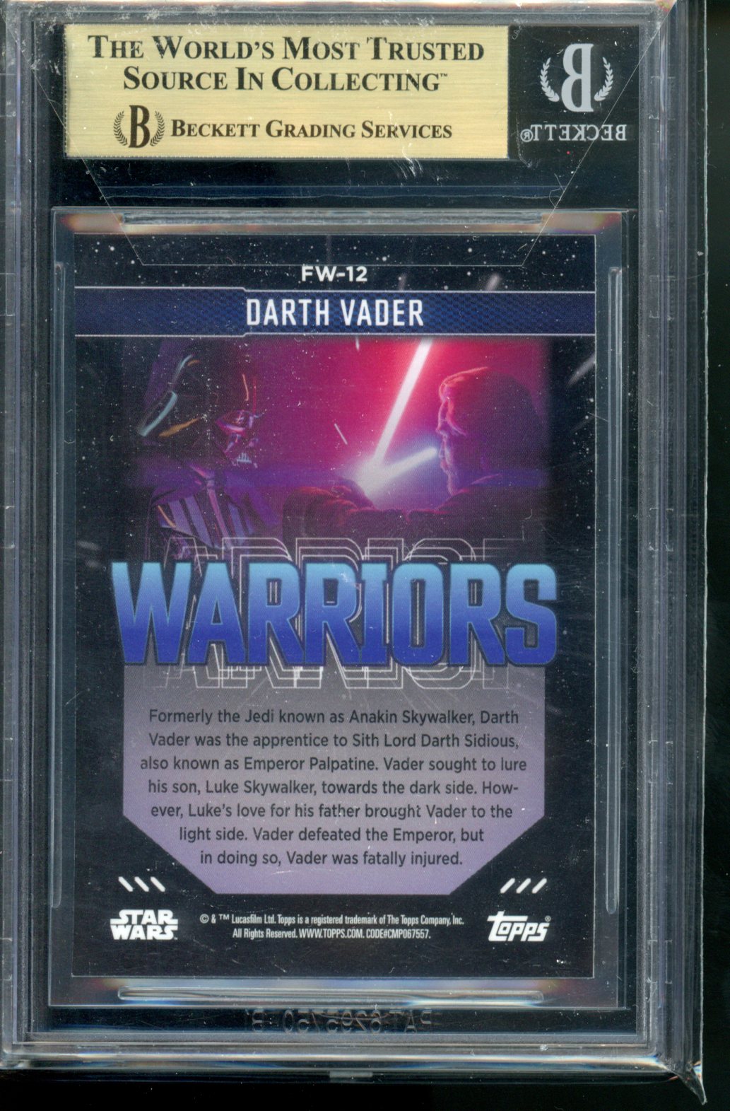 2023 TOPPS FINEST STAR WARS WARRIORS DARTH VADER BGC 9.5 GEM MINT #FW12