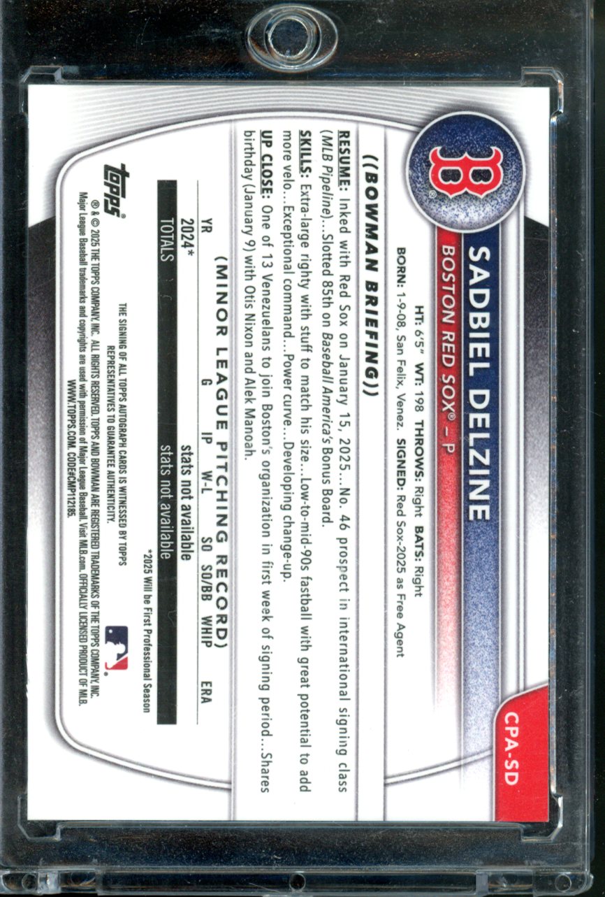 2025 TOPPS BOWMAN CHROME SADBIEL DELZINE 1ST BOWMAN AUTO #CPA-SD
