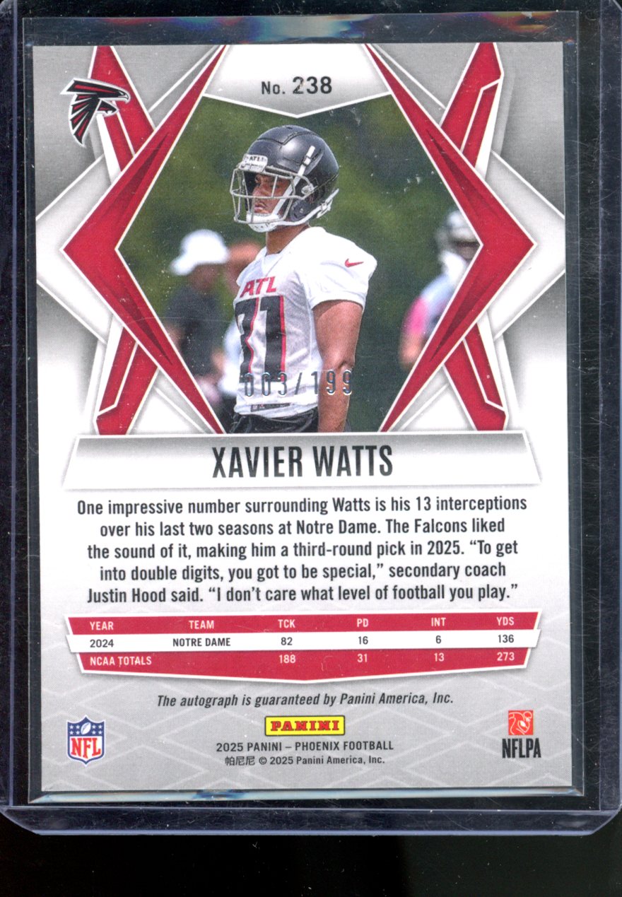 2025 PANINI PHOENIX XAVIER WATTS ROOKIE AUTO SILVER PRIZM /199