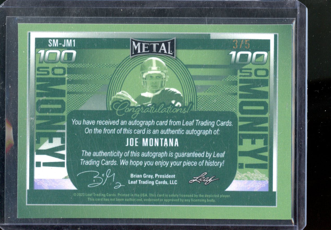 2023 LEAF METAL SO MONEY! JOE MONTANA BLUE MOJO AUTO /5