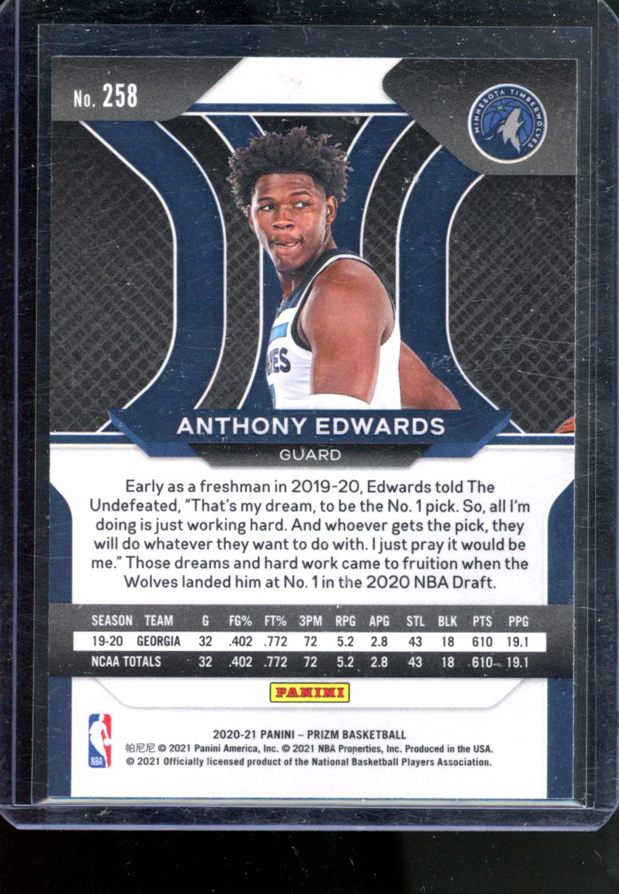2020 PANINI PRIZM ANTHONY EDWARDS BASE ROOKIE #258