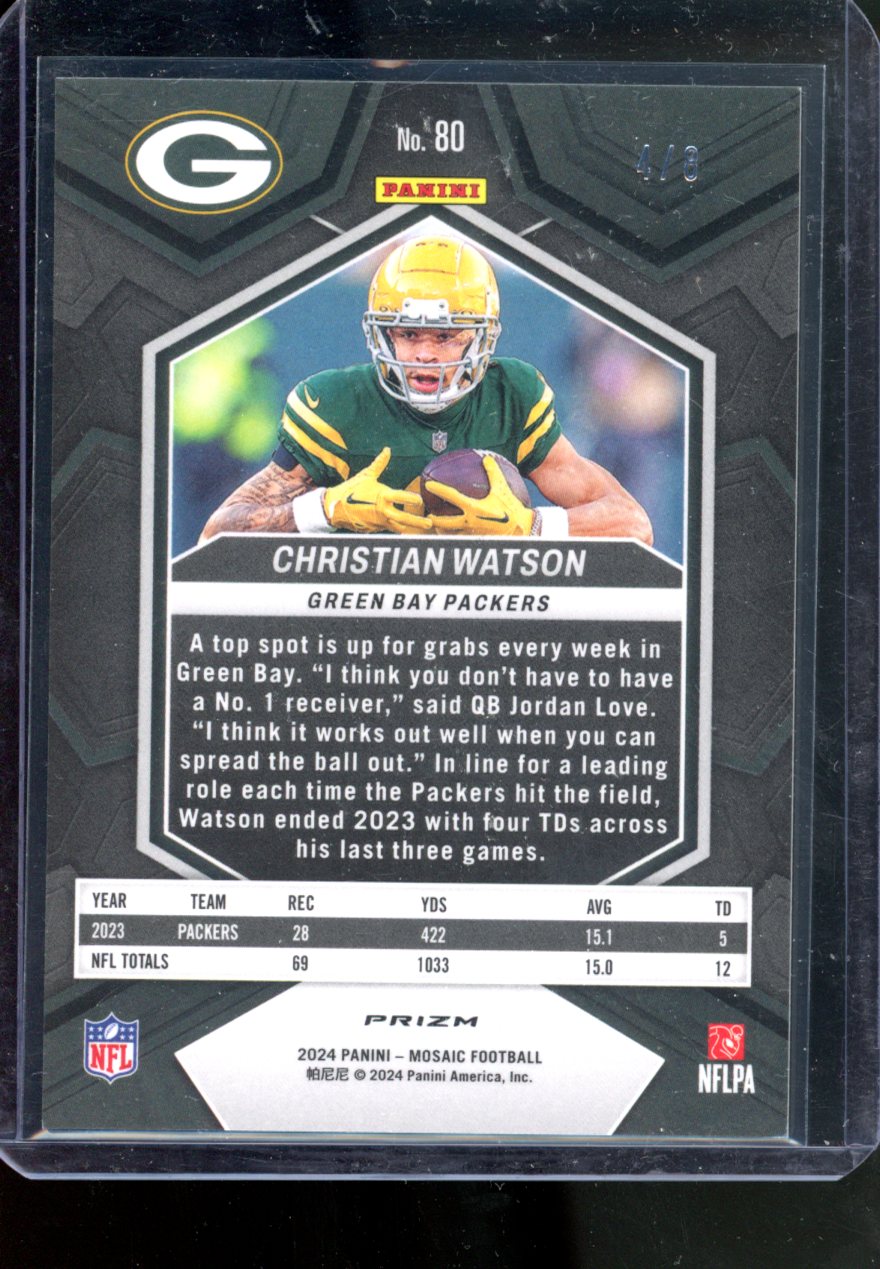 2024 PANINI MOSAIC CHRISTIAN WATSON GREEN SPARKLE PRIZM /8